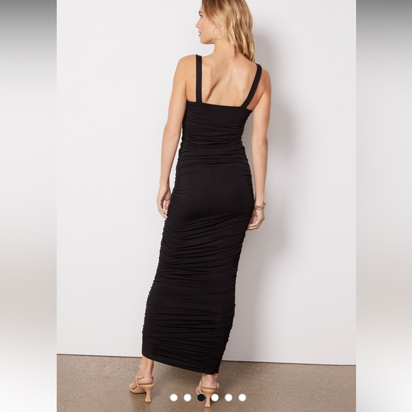 Good American Ruched square-neck stretch-rayon maxi dress Lg & Medium in black - Picture 10 of 16